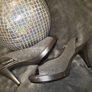 Nine West Shimmering Silver Slingback Heels